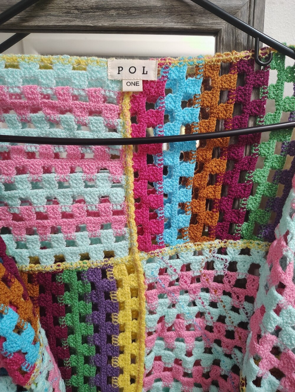 POL Multicolor Crochet Patchwork Throw - Pastel Pink, Mint & Jewel Tones